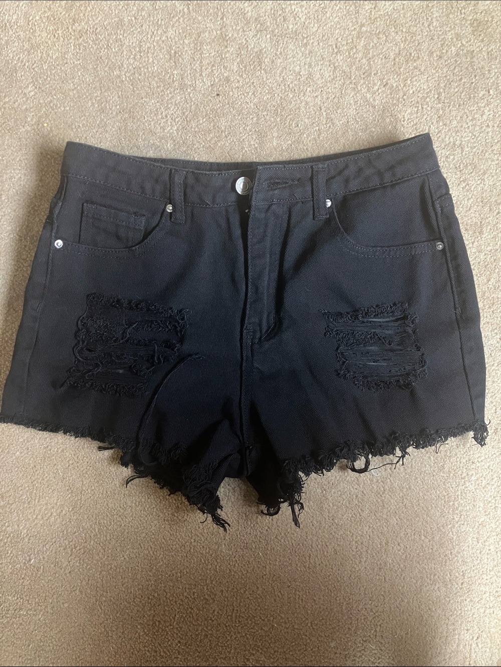 SHEIN Black Distressed Frayed Denim Shorts